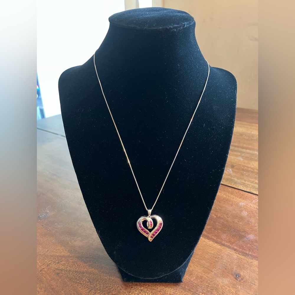 Sterling Silver, Ruby, Heart with Diamond Accents Pendant Nexklace, NEW, NIB